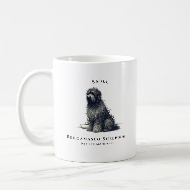 Mug Chien de berger Bergamasco Aquarelle | Monogramme (Gauche)