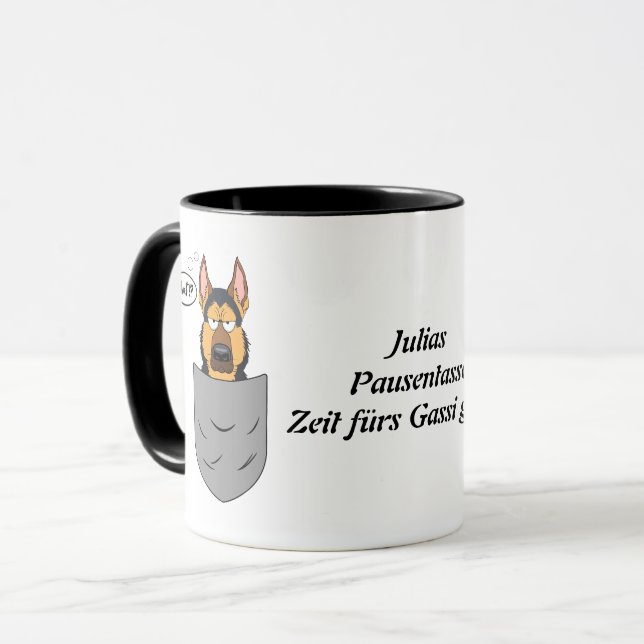 Mug Chien de berger dans son sac, drôle (Devant gauche)