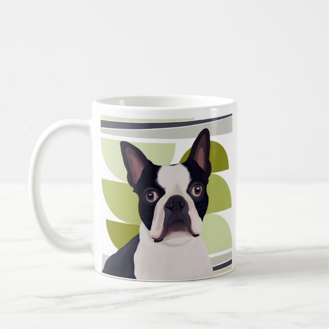 Mug Chien de Boston Terrier - Vert géométrique (Gauche)