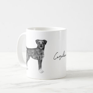 Mug Chien De Boxe Allemand En Noir Et Blanc & Nom Pers