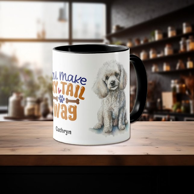 Mug Chien de caniche blanc, tu fais mon sac de queue (Créateur téléchargé)