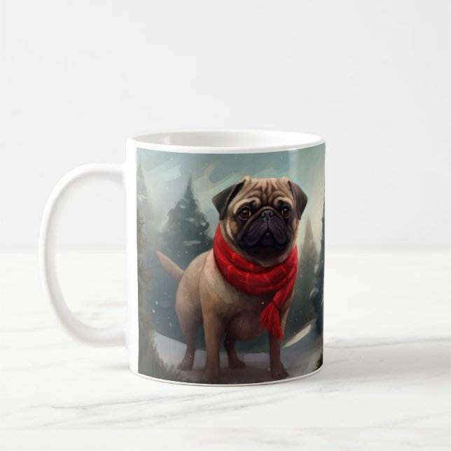Mug Chien de carlin en Noël de neige (Gauche)