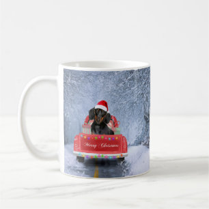 Mug Chien de Dachshund en neige assis sur un camion de