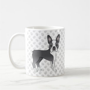 Mug Chien de dessin animé Boston Terrier bleu et blanc