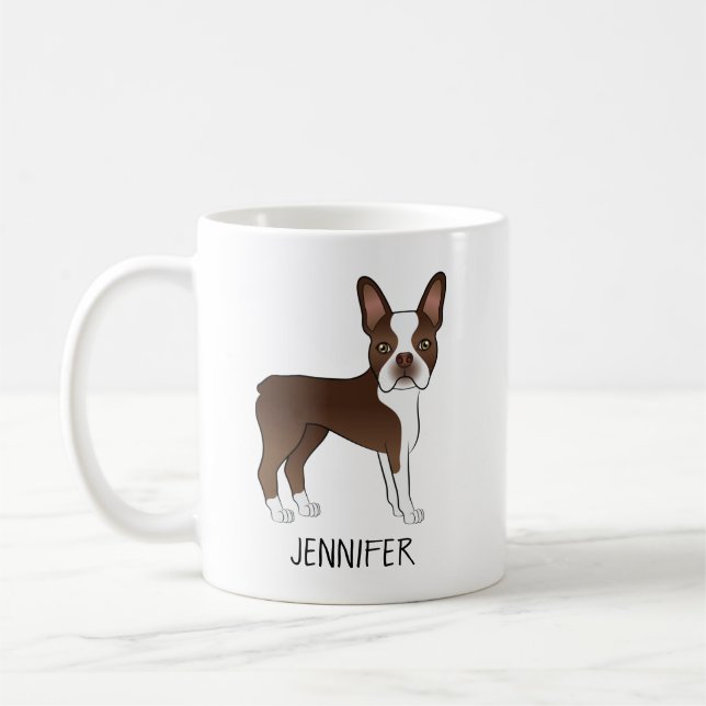 Mug Chien de dessin animé Boston Terrier marron et bla (Gauche)