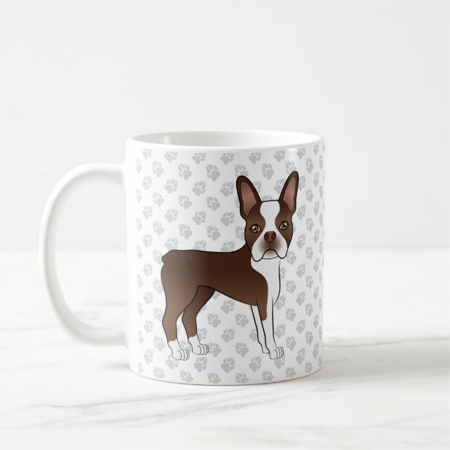 Mug Chien de dessin animé Boston Terrier marron et bla (Gauche)