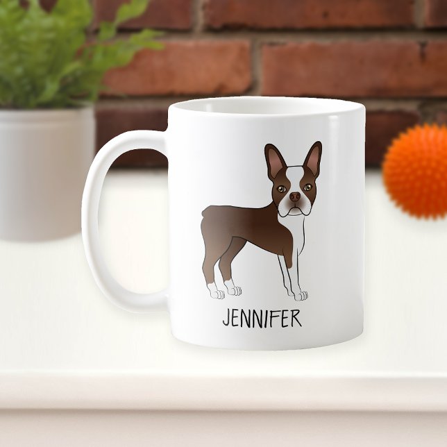 Mug Chien de dessin animé Boston Terrier marron et bla (Créateur téléchargé)