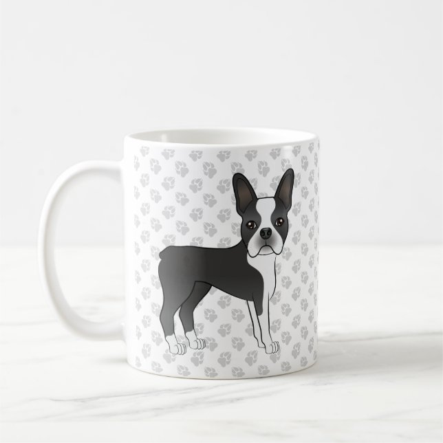 Mug Chien de dessin animé Boston Terrier noir et blanc (Gauche)