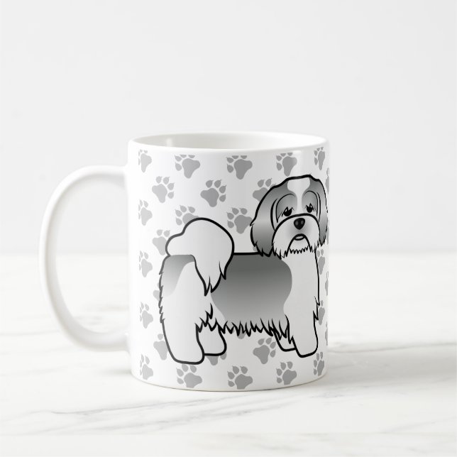 Mug Chien de dessin animé mignon Lhasa Apso argent et  (Gauche)