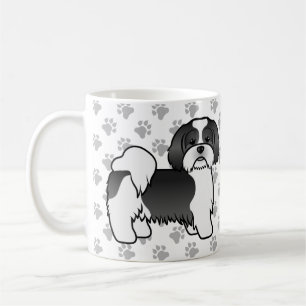 Mug Chien de dessin animé mignon Lhasa Apso noir et bl
