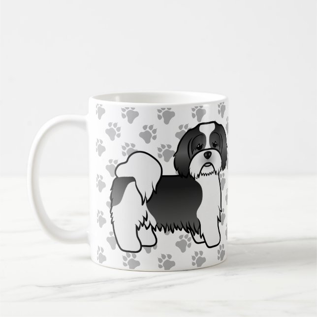 Mug Chien de dessin animé mignon Lhasa Apso noir et bl (Gauche)
