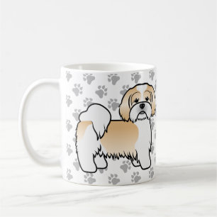 Mug Chien de dessin animé mignon Lhasa Apso or et blan