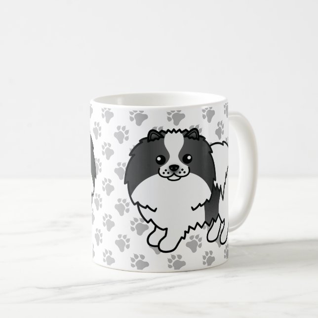 Mug Chien de dessin animé Pomeranian noir et multicolo (Devant droit)