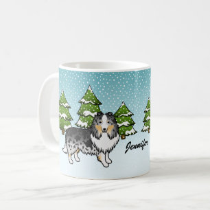 Mug Chien de dessin animé Sheltie Merle Bleu en hiver