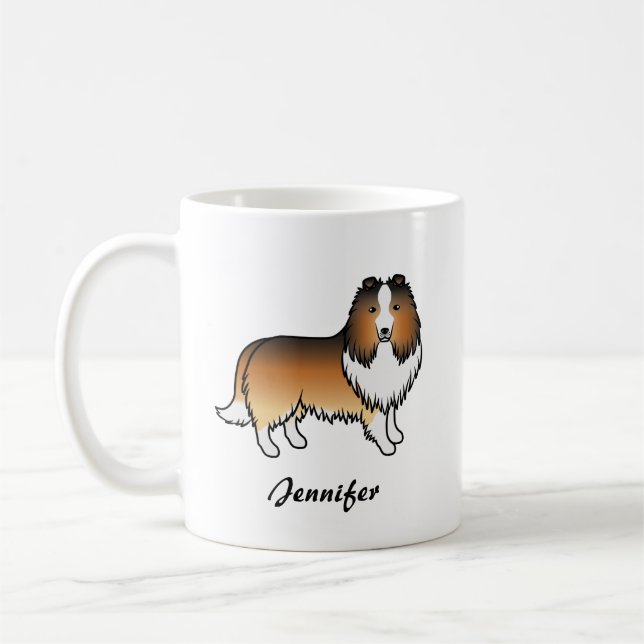 Mug Chien de dessin animé Shetland Sable & Nom (Gauche)