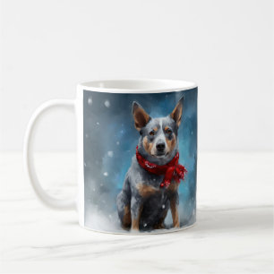 Mug Chien de Heeler Bleu à Noël de neige
