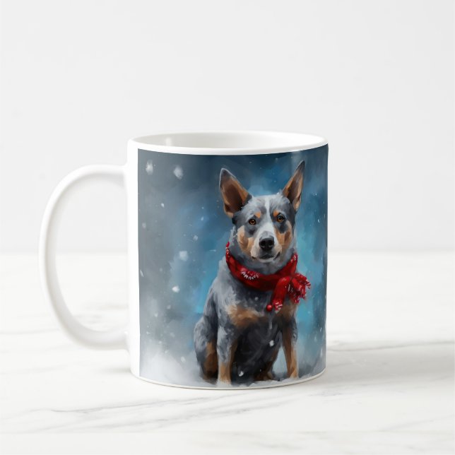 Mug Chien de Heeler Bleu à Noël de neige (Gauche)
