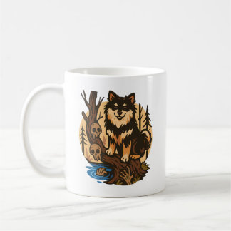 Mug Chien de la forêt effrayante avec des crânes Art d