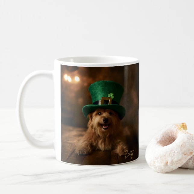 Mug Chien de la Saint Patrick à Leprechaun Casquette (Avec donut)