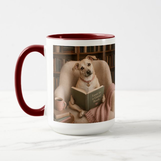 Mug Chien de lecture mignon Illustration de bibliothèq (Gauche)