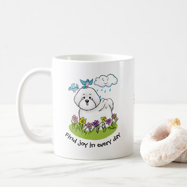 Mug Chien de levure Bichon de printemps avec fleurs -  (Avec donut)