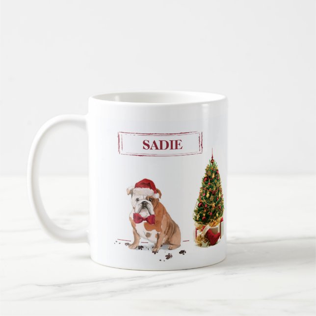 Mug Chien de Noël drôle avec arbre (Gauche)