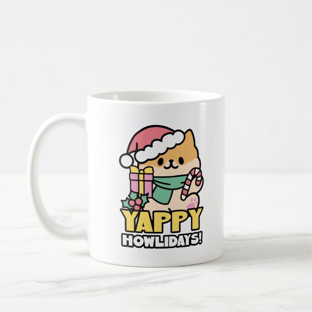 Mug Chien de Noël mignon - Yappy Howlidays (Gauche)