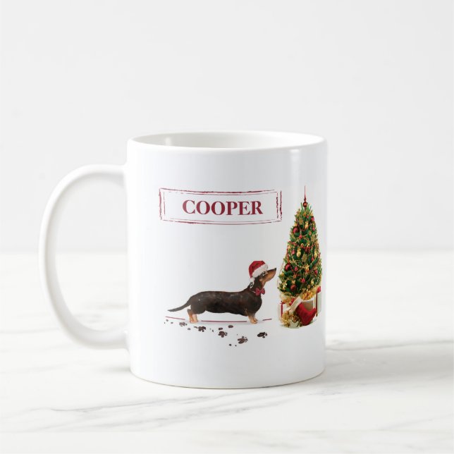 Mug Chien de Noël noir et Tan Dachshund drôle (Gauche)
