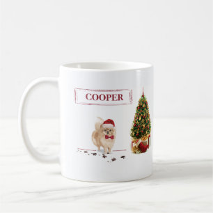 Mug Chien de Noël poméranien drôle avec arbre