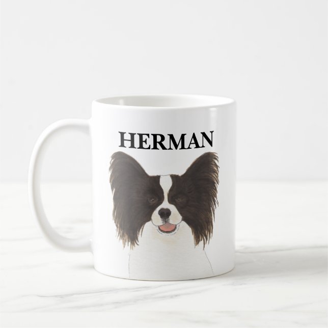 Mug Chien de Papillon noir et blanc personnalisé (Gauche)