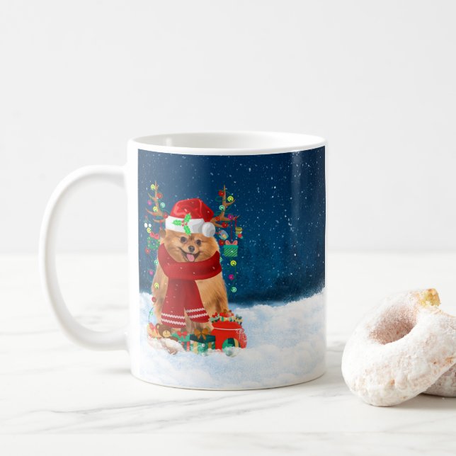 Mug Chien de Poméranie avec cadeaux de Noël (Avec donut)