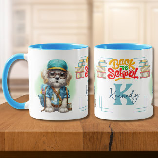 Mug Chien de rentrée scolaire portant un sac à dos per