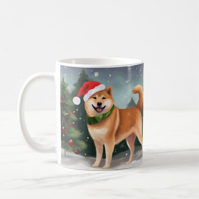 Mug Chien de Shiba Inu à Noël de neige (Gauche)