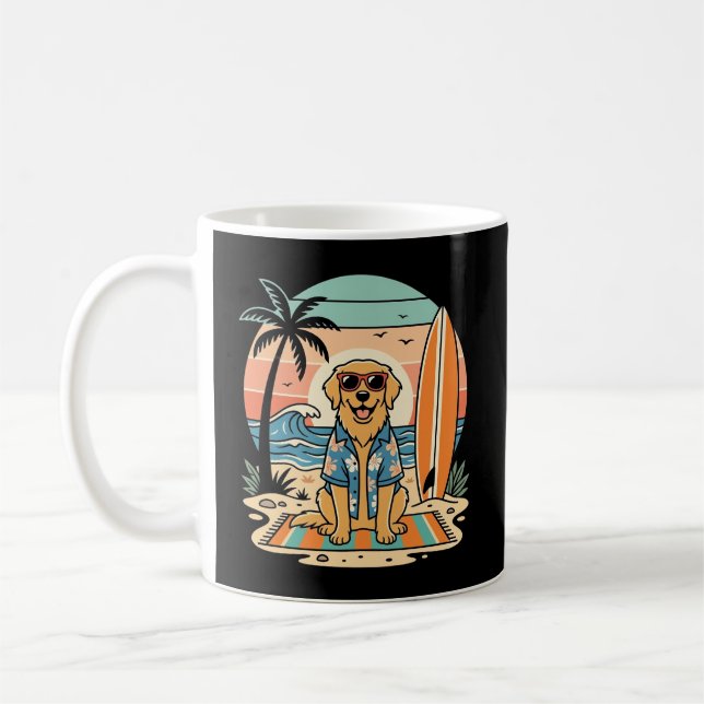 Mug Chien de surf Rétro Plage Été (Gauche)
