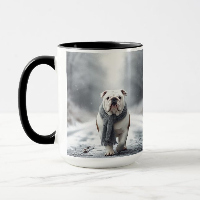 Mug Chien de taureau blanc Joyeux Noël Muet humaine (Gauche)