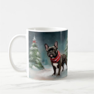 Mug Chien de taureau français à Noël de neige