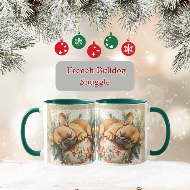 Mug Chien de taureau français douillet sur un ornement (French Bulldog Christmas Mug)