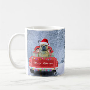 Mug Chien de taureau français en neige assis dans un c