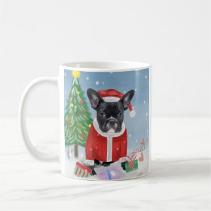 Mug Chien de taureau français en neige avec cadeaux de