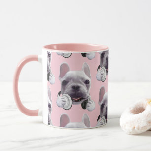 Mug Chien de taureaux français avec casque Illustratio