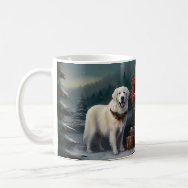 Mug Chien des grandes Pyrénées à Noël de neige (Gauche)