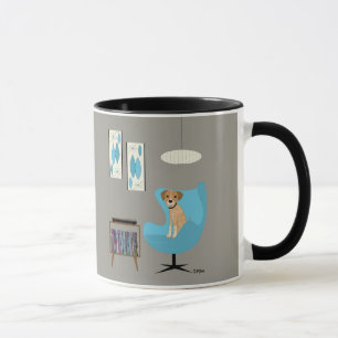 Mug Chien du milieu du siècle en chaise d'oeuf bleu