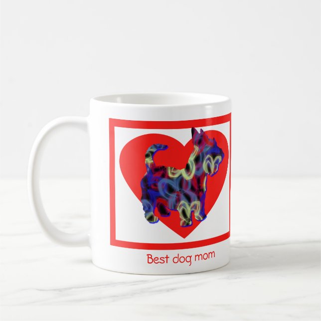 Mug Chien écossais Silhouette Valentines Jour Coeur ro (Gauche)
