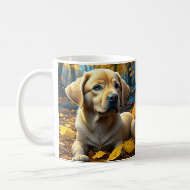 Mug Chien en Jouant dans les Feuilles d'Automne   (Gauche)