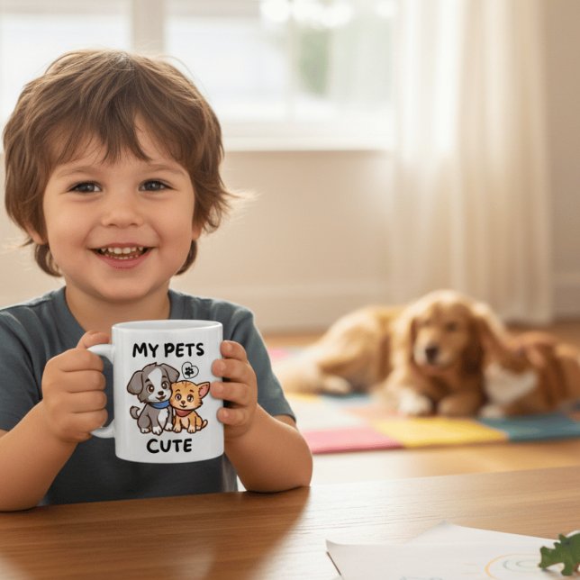 Mug Chien et chat de dessin animé mignons amis personn (Créateur téléchargé)