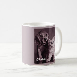 Mug Chien et Chat, Personnalisé Regardant Vers le Haut