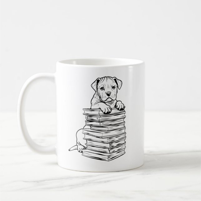Mug Chien et Livres Line Art (Gauche)