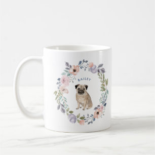 Mug Chien floral de carlin de la jolie aquarelle  