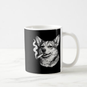 Mug Chien fumant une cigarette mème drôle corgi fête d