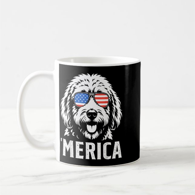 Mug Chien Goldendoodle Patriotique Drapeau Américain É (Gauche)